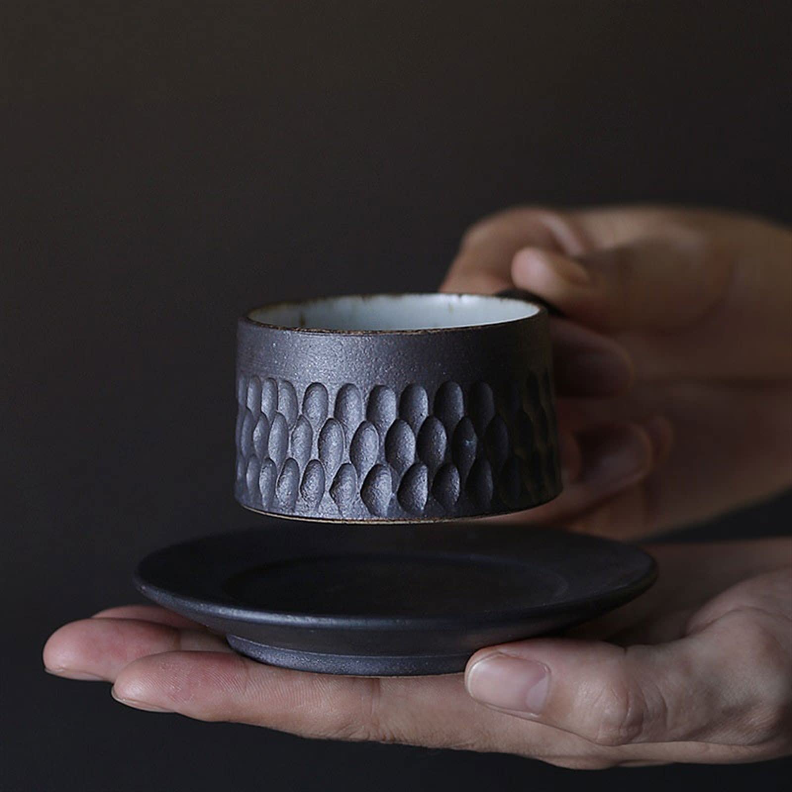 Ceramiczny kubek do kawy w stylu Vintage zestaw filiżanek i spodków do kawy ręcznie robiona szorstka ceramika kubek na wodę prosty ekspres do kawy kubek zestaw kubków do kawy