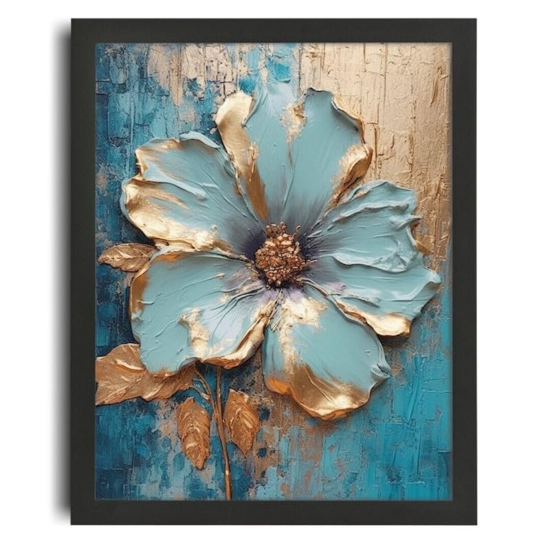 Poster A0 sur toile turquoise et or pour masquer un mur vide et illuminer une chambre sombre