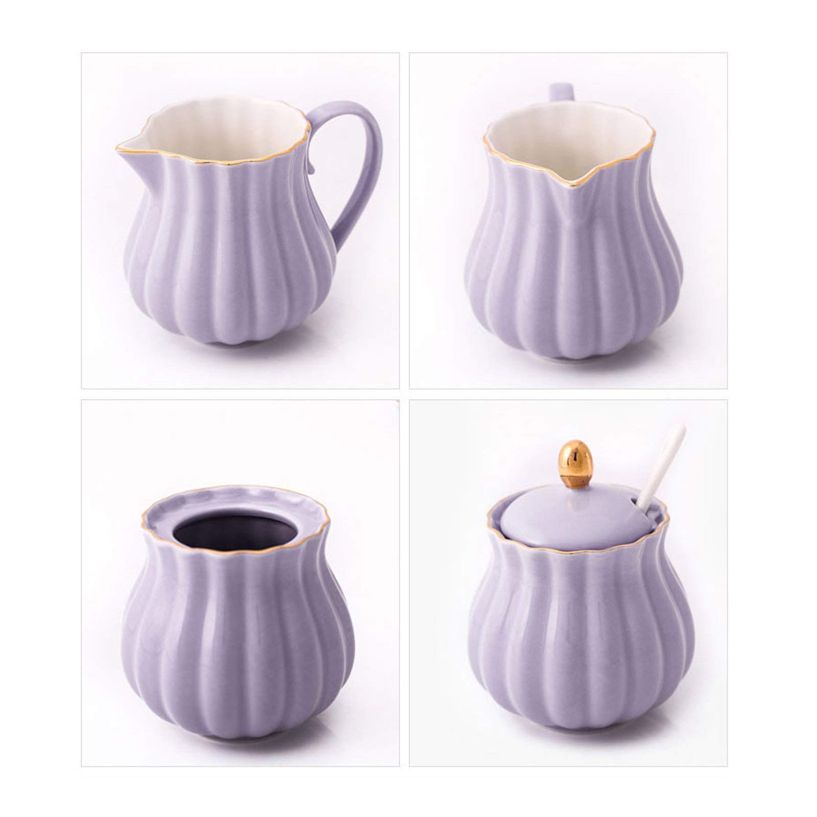 caihuashopping Pot À Lait Couvercelaine Creamer and Sugar Set avec Couvercin à Couvercle Pullskin Forme Café de café Set Set Pichet de Lait 220CC / 7.4oz Convient pour Le café et Le thé Pichet à Lait