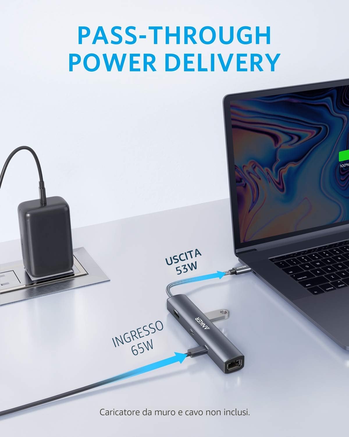 Anker Hub USB C 6 in 1 65W PD, PowerExpand Adattatore USB C Ethernet, 4 K HDMI, 1 Gbps Ethernet, USB C Dati, 2 Porte Dati USB 3.0, Compatibile con MacBook Pro, MacBook Air, iPad Pro, XPS