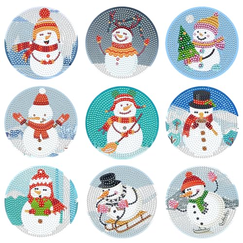 YAOYIN Diamond Painting Untersetzer Weihnachten, 9er Set DIY Weihnachten Erwachsene Untersetzer mit Halter, Kinder Set, Bastelset Erwachsene, Für Weihnachts Geschenk