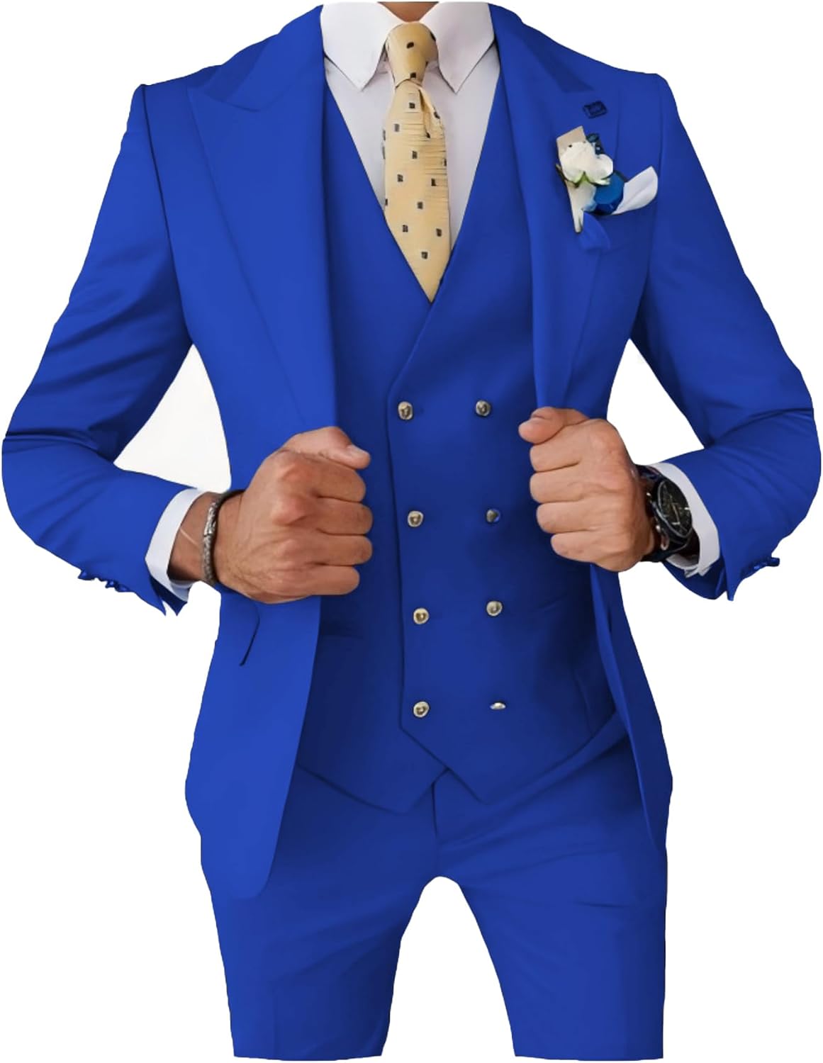 UNINUKOO Mens 3 Piece Tuxedo Suit Set Wedding Dress Prom Suits for Men Solid Color Blazer Men Double Breasted Vest Pantsuit