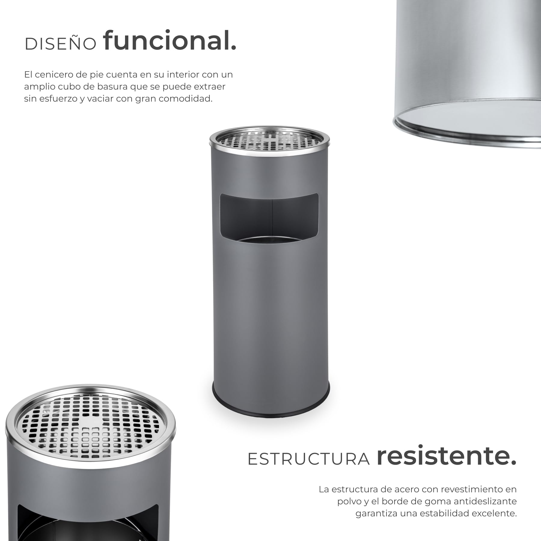 tectake® Cenicero de Pie y Cubo Interior Extraíble, Antideslizante, Metal Resistente, Papelera Oficina, Cenicero Exterior, Ceniceros, Papelera Exterior - Antracita