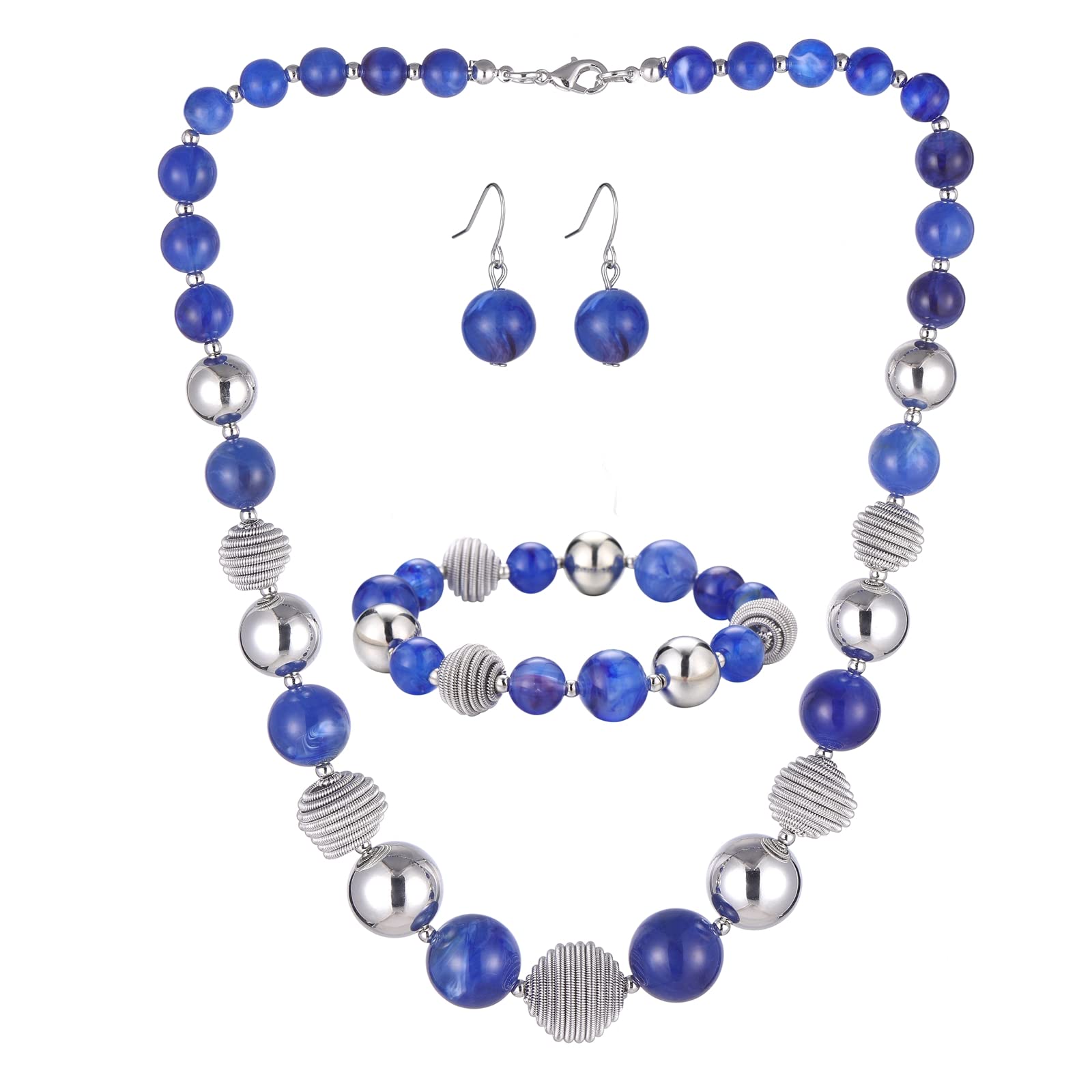 PEARL&CLUB Beaded Chunky Statement Necklace Earring and Bracelet Set