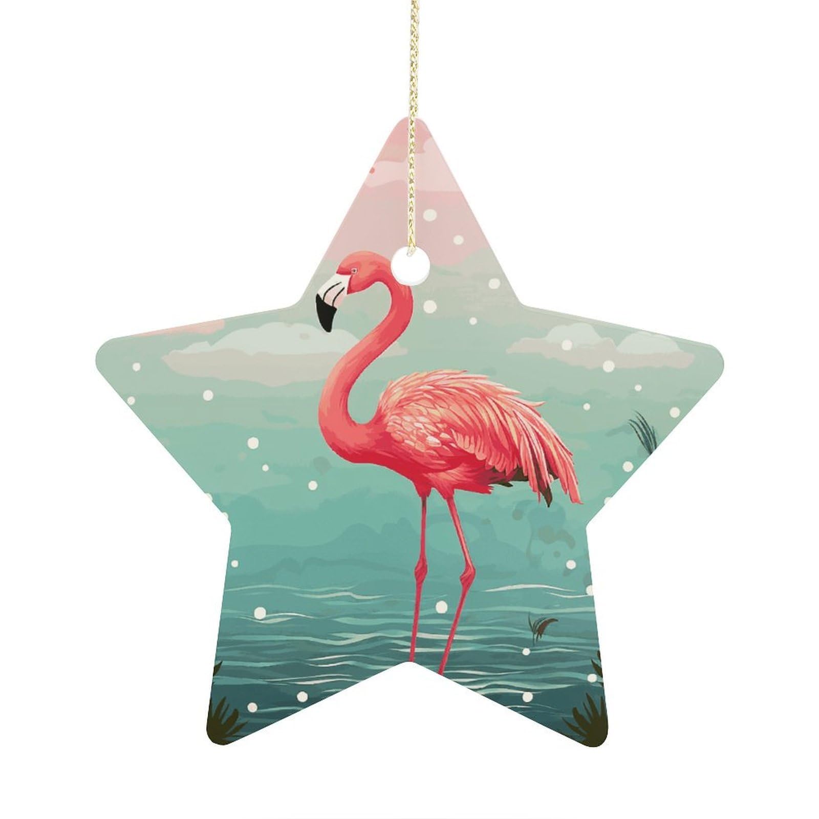 Fodpand Women's Style Flamingos Ornament With String, Keepsake Hanging Decorations,Ceramic Ornaments For Men Indoor Home Holiday Party Gifts