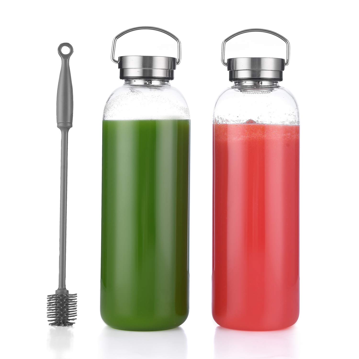 DE.KITCHEN&HIFUN Bouteille d'eau en verre borosilicate 2000 ml - Large bouteille d'eau en verre avec filtre en acier - 2 l
