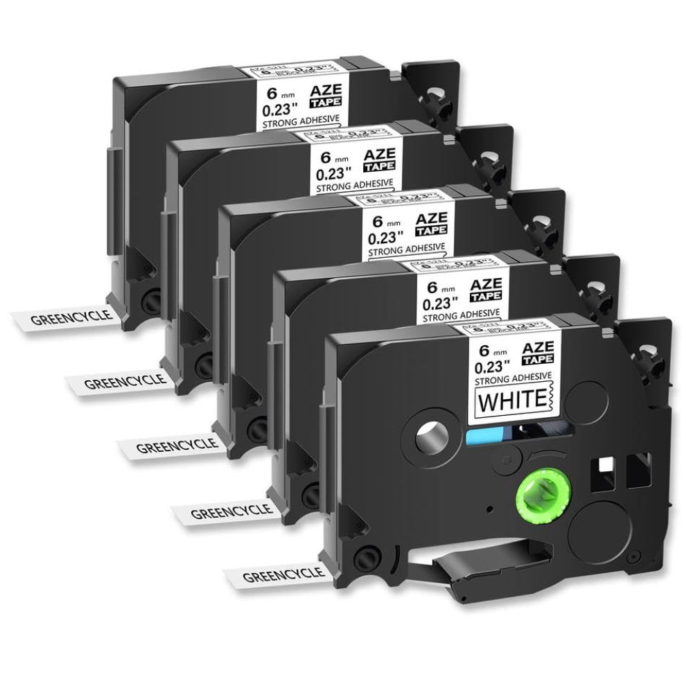 Tack 5pk Tack Acrilic Adesive Laminated Etichetta Funziona con Tze-S211 6mm nero su bianco compatibile per la stampante di etichetta PT-1000