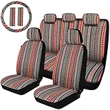 AKAUTO Baja Saddle Blanket Car Seat Covers Full Set with Seat Belt Pads and Steering Wheel Cover,...