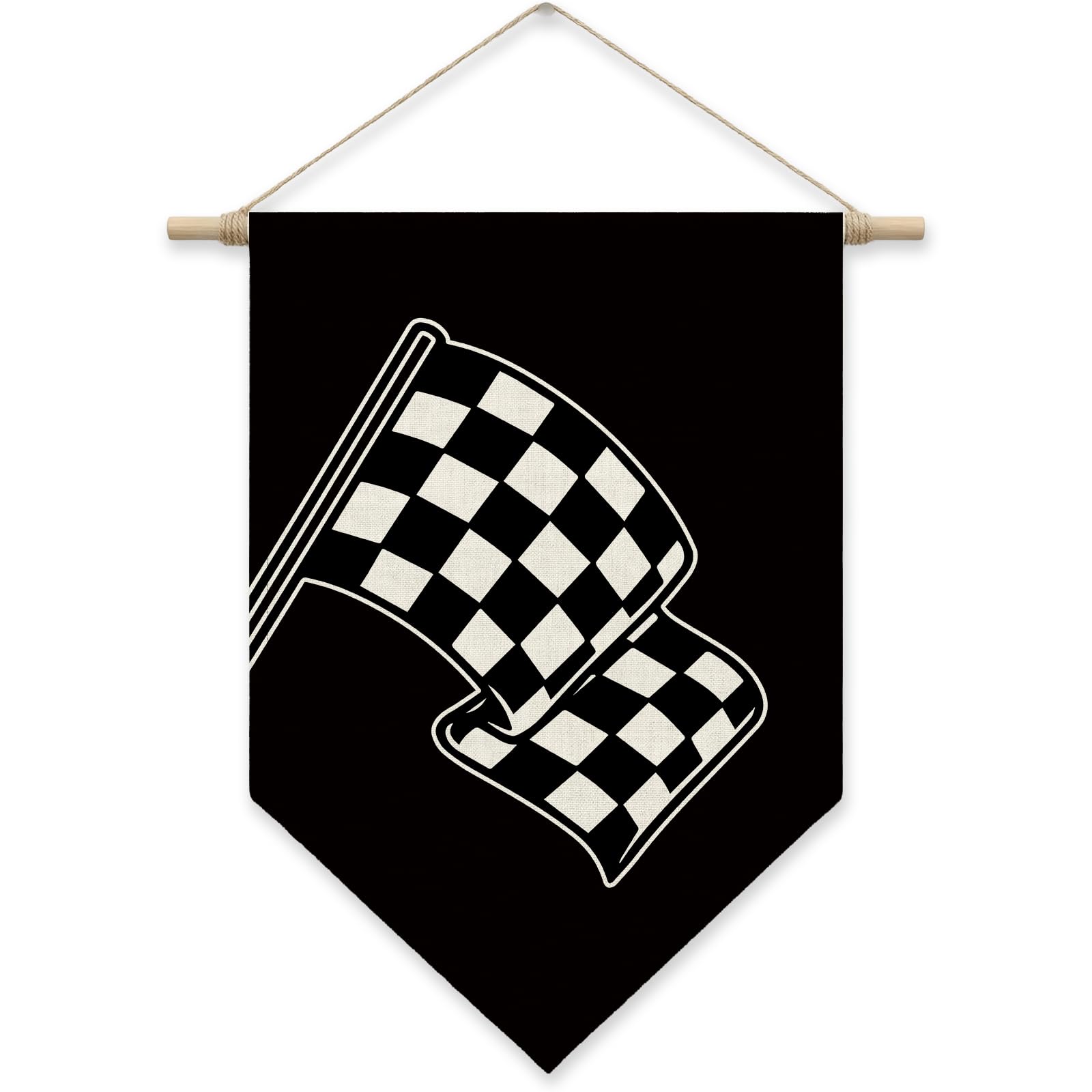 SHIEL-EVEN Little Racer Dude Race Car Poster Hanger Frame, Buffalo Plaid Racing Flag Pennant Banner, Playroom Decor, Racing Enthusiast Gifts for Kids