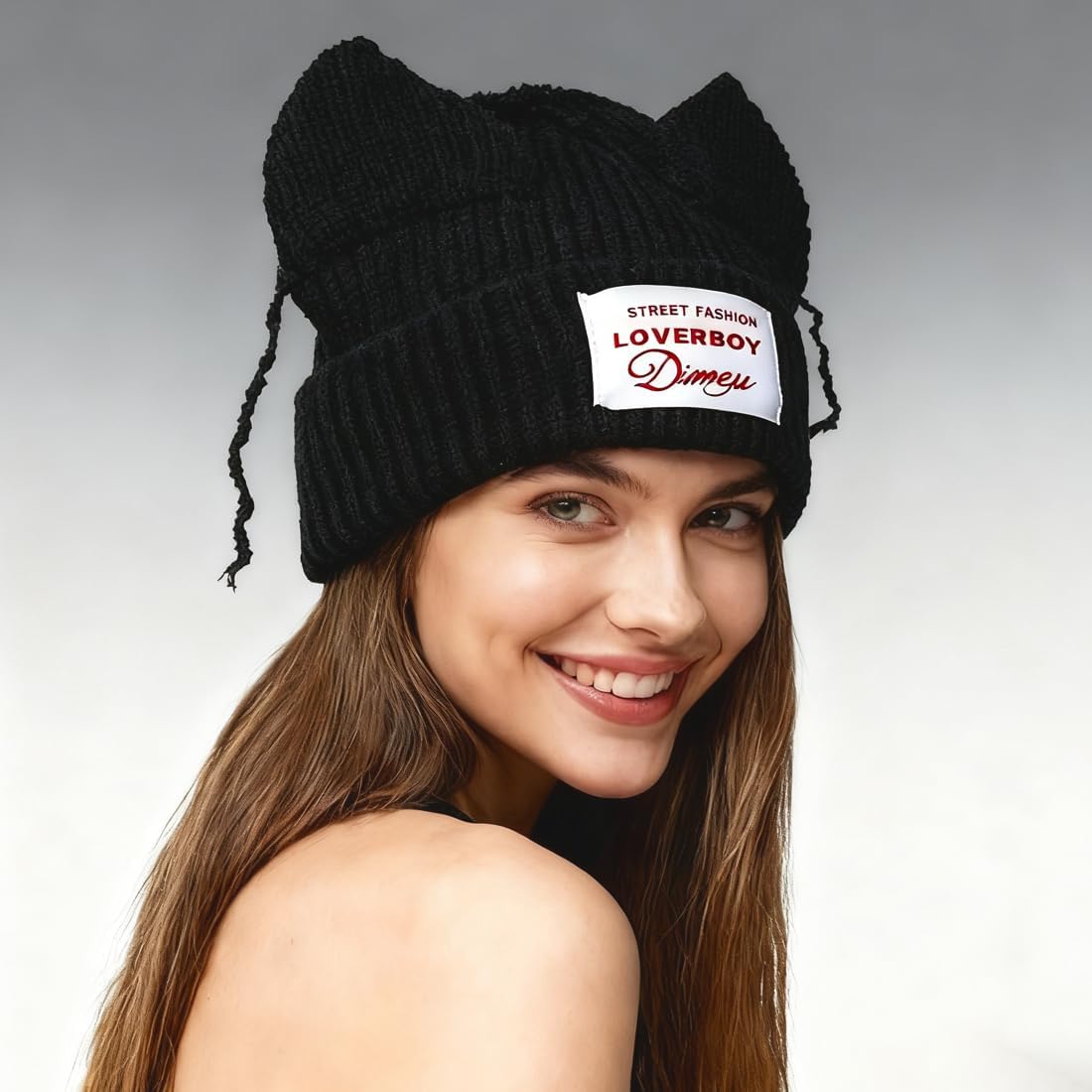 Cat Ear Beanie Cat Ear Hat Y2k Hat for Women Men Unisex Knit Beanies Soft Slouchy Warm Crochet Cap - Image 5