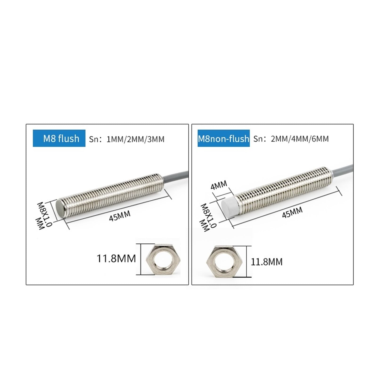 DC24V IP67 Metalldetektionssensor mit Langer Erfassungsdauer, PNP/NPN/NC-Anschluss, Näherungssensor, Positionssensor, M12/M18/M30-Kupferrohrerkennung(PNP NO)