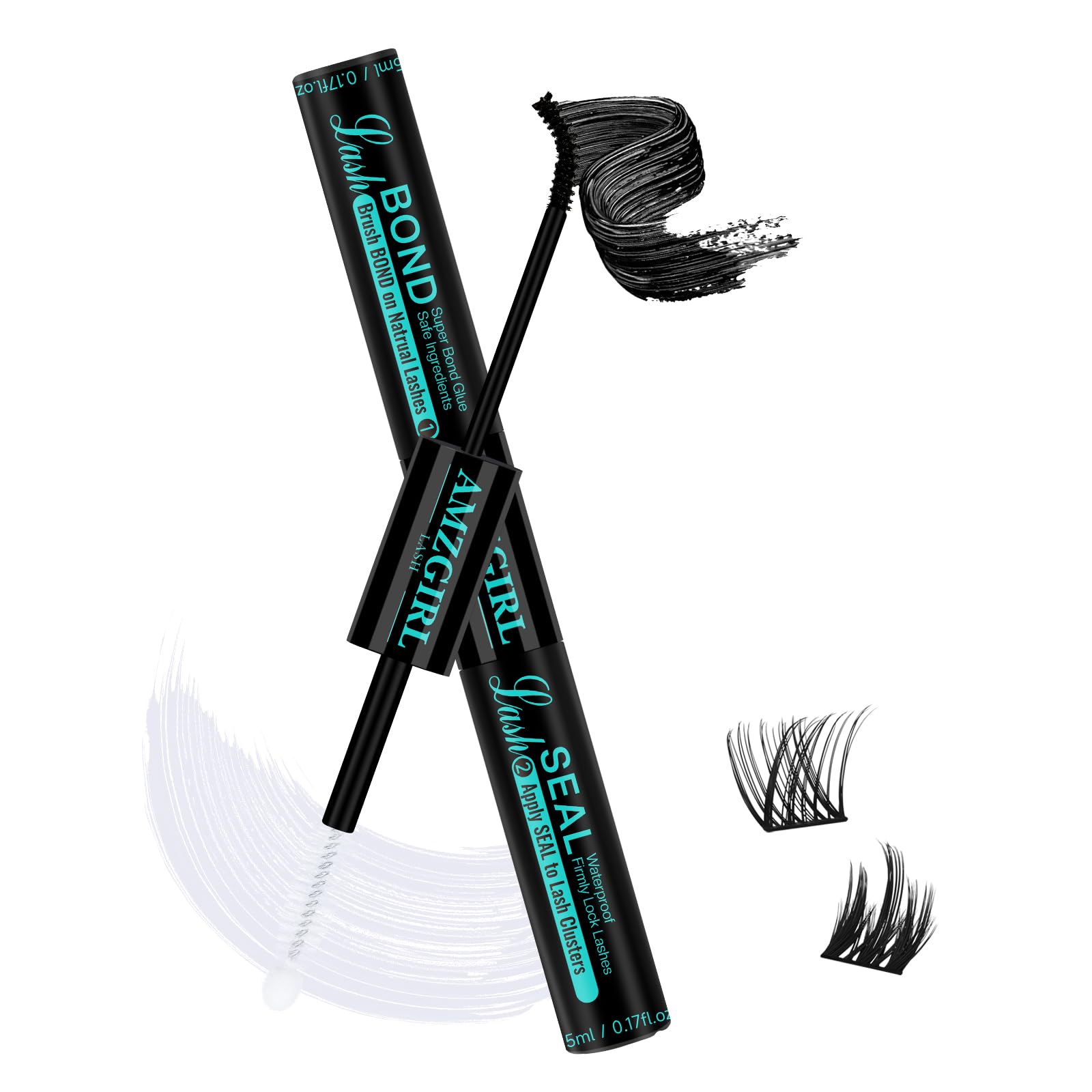 Lash Bond and Seal Eyelash Extension Glue Eyelash Clusters Glues House of Lashes Clusters Mascara Wand Glues Long Lasting 72 Hours Black Clusters Eyelashes Glue Eyelashes Seal 2 in 1(Qinghei,10ml)