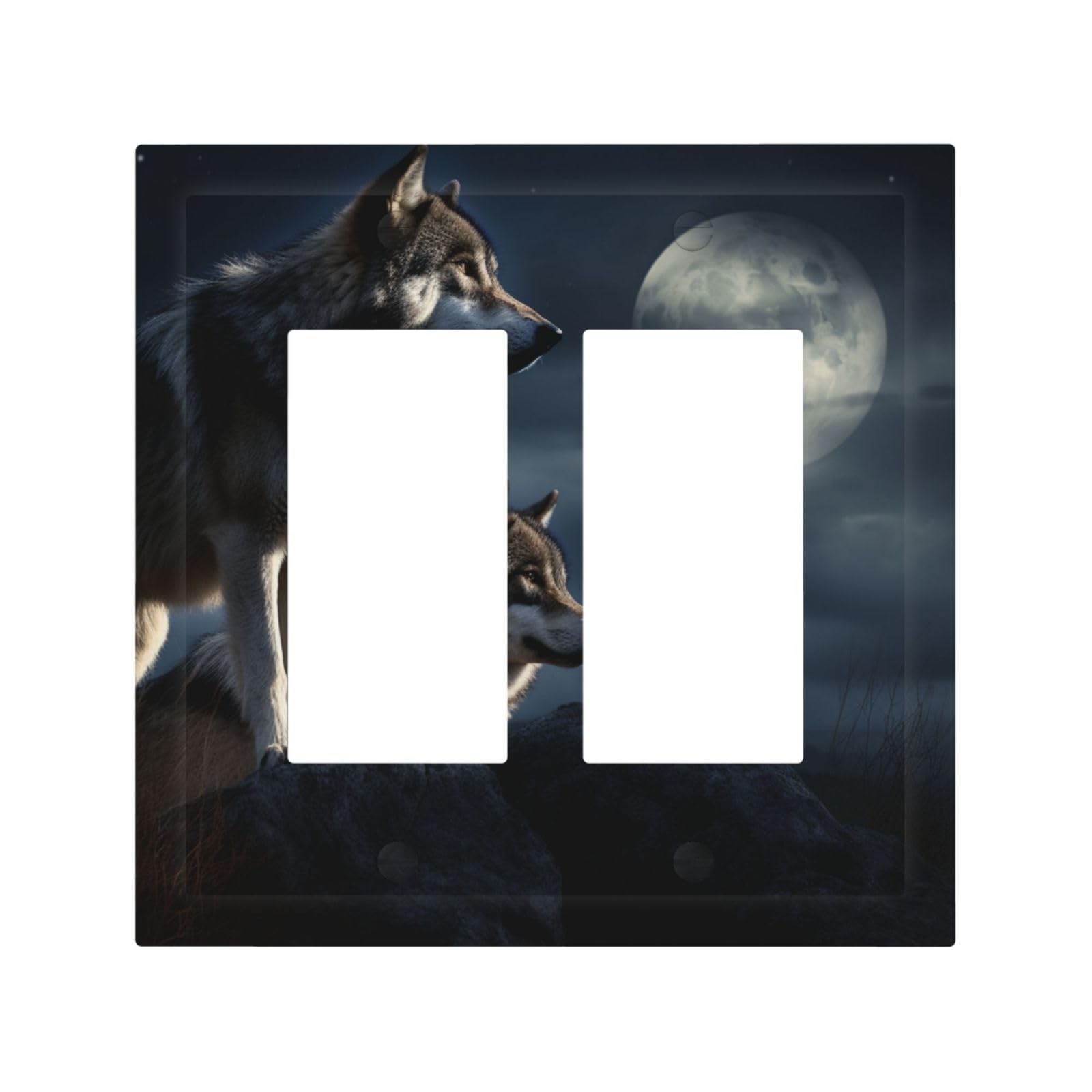 2-Gang Decorator Wall Plate wolves in the moonlight Light Switch Cover Double Toggle Receptacle Wall Plate Mid Size 4.9" x 5" Wallplate Unbreakable Polycarbonate Outlet Faceplates Covers