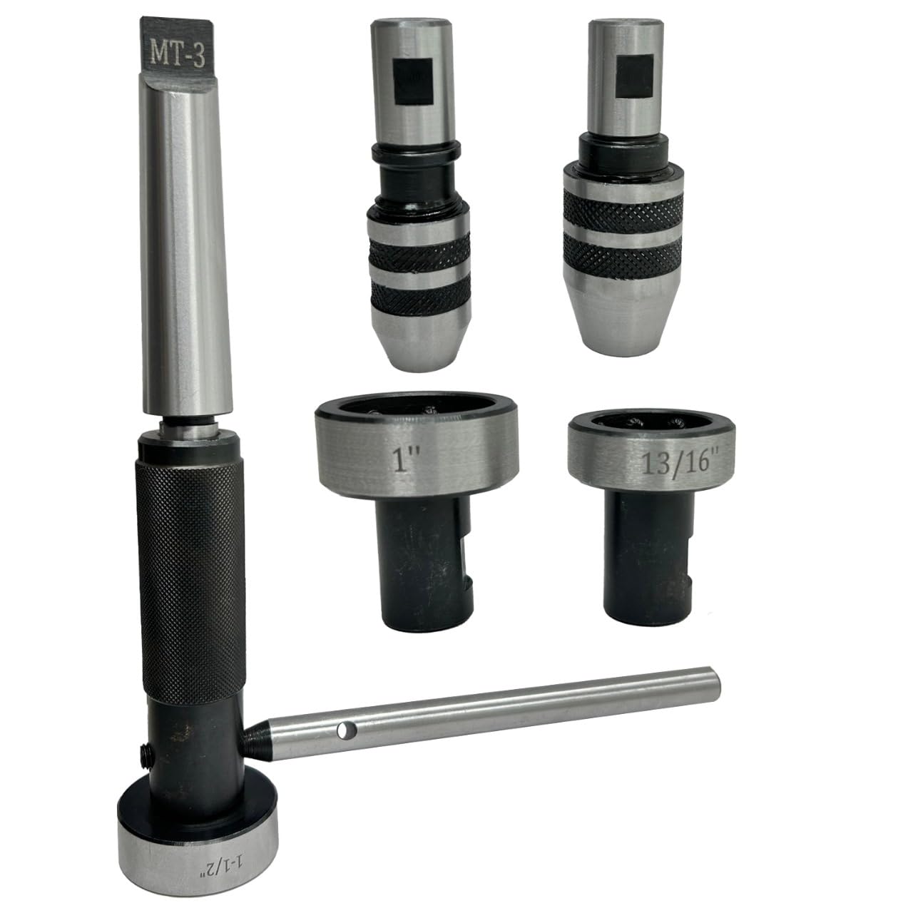 ASSORTS MT3 Threading & Tapping Attachment Lathe Tailstock Die Holder Set, 13/16", 1" & 1-1/2" Die Holders, Tap Capacity 1/16"–1/2", Heavy Duty Steel