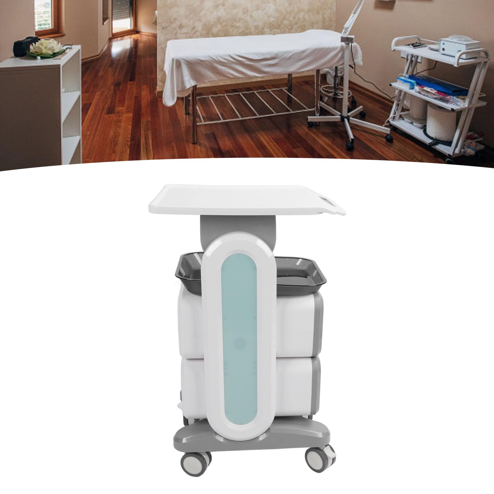 Carrello Medico con 2 Cassetti, Carrello Salone, Carrello Cosmetici, Carrello Salone di Bellezza con Vano Portaoggetti e Carrello Porta Attrezzi con Ruote Universali