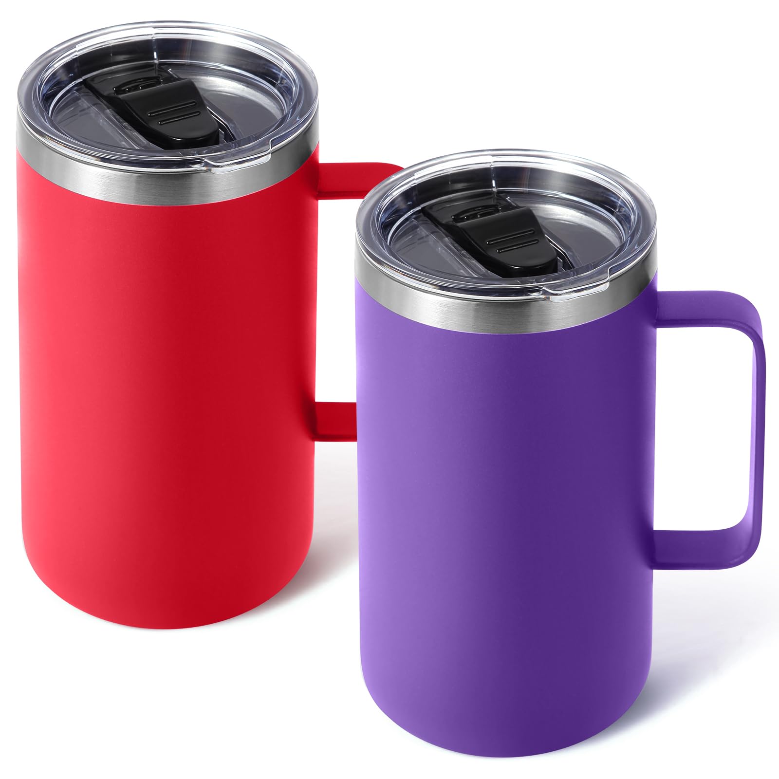 Volhoply 650ml (22oz) Insulated Coffee Mug with Lid and Straw, Stainless Steel Travel Mugs with Handle, Double Wall Vacuum Coffee Tumbler for Hot and Cold Drinks (Mix,2 Pack)
