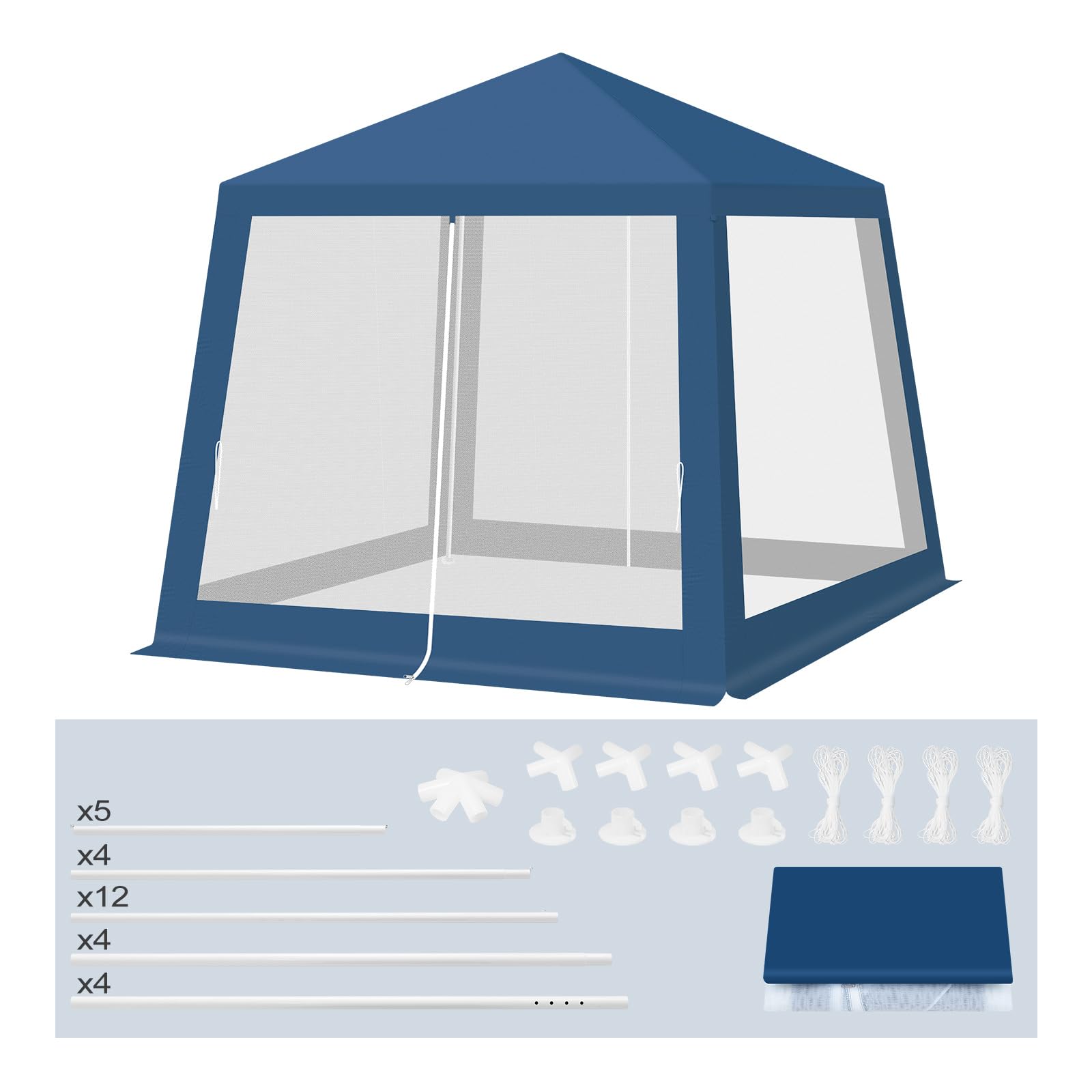 WOLTU Gazebo 3x3 Pieghevole Impermeabile, Pergolato da Giardino, Gazebo da Esterni, con Pareti Laterali a Zanzariera, per Campeggio, Feste, Blu