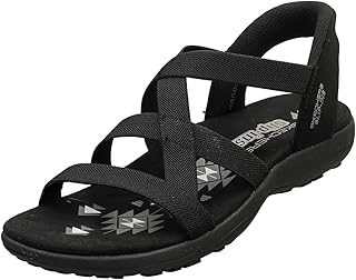 Skechers レディース レゲエ スリム ストレッチ フレックス ハンズフリー スリッポン サンダル, ブラック/ブラック