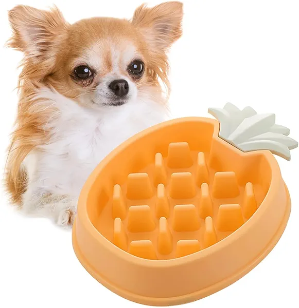 Aimondow Slow Feeder Dog Bowl, Puppy Food Maze Bowl, Puzzle Feeding Bowls for Cat and Dog, Dog Dishes to Slow Down Eating, Cute Fruit Shape (Orange)
