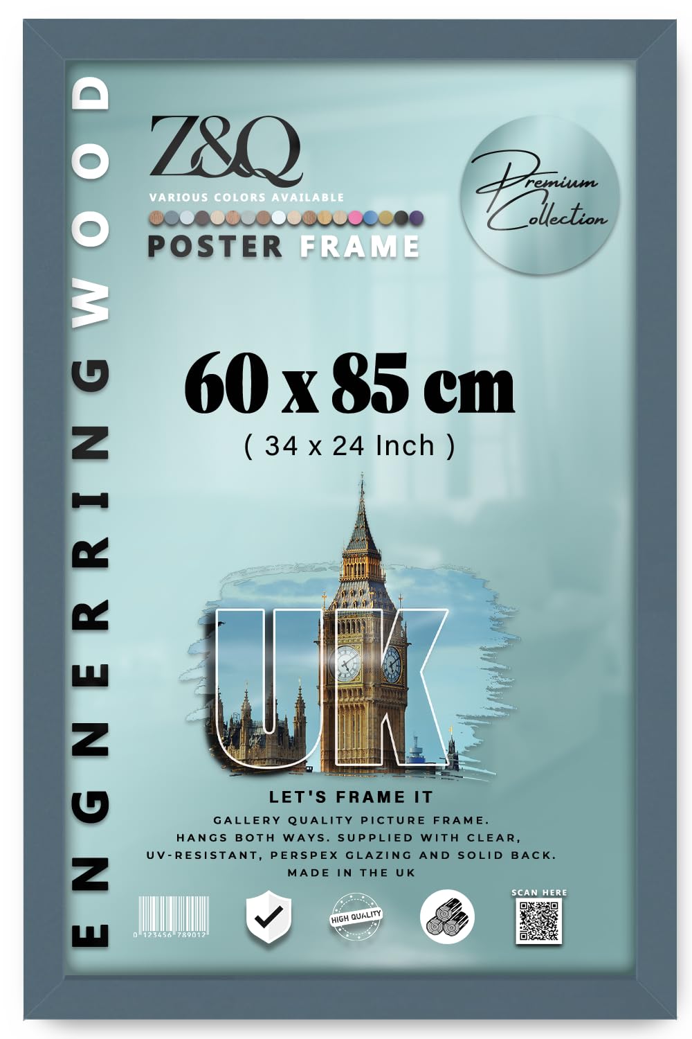 Z&Q - Elegant MDF Wood Finish (60 x 85 CM) Poster Frame | Modern Design 34 x 24 Inch Great for Artwork, Wall Décor, and Home Décor [ Dark Grey ] — image 1