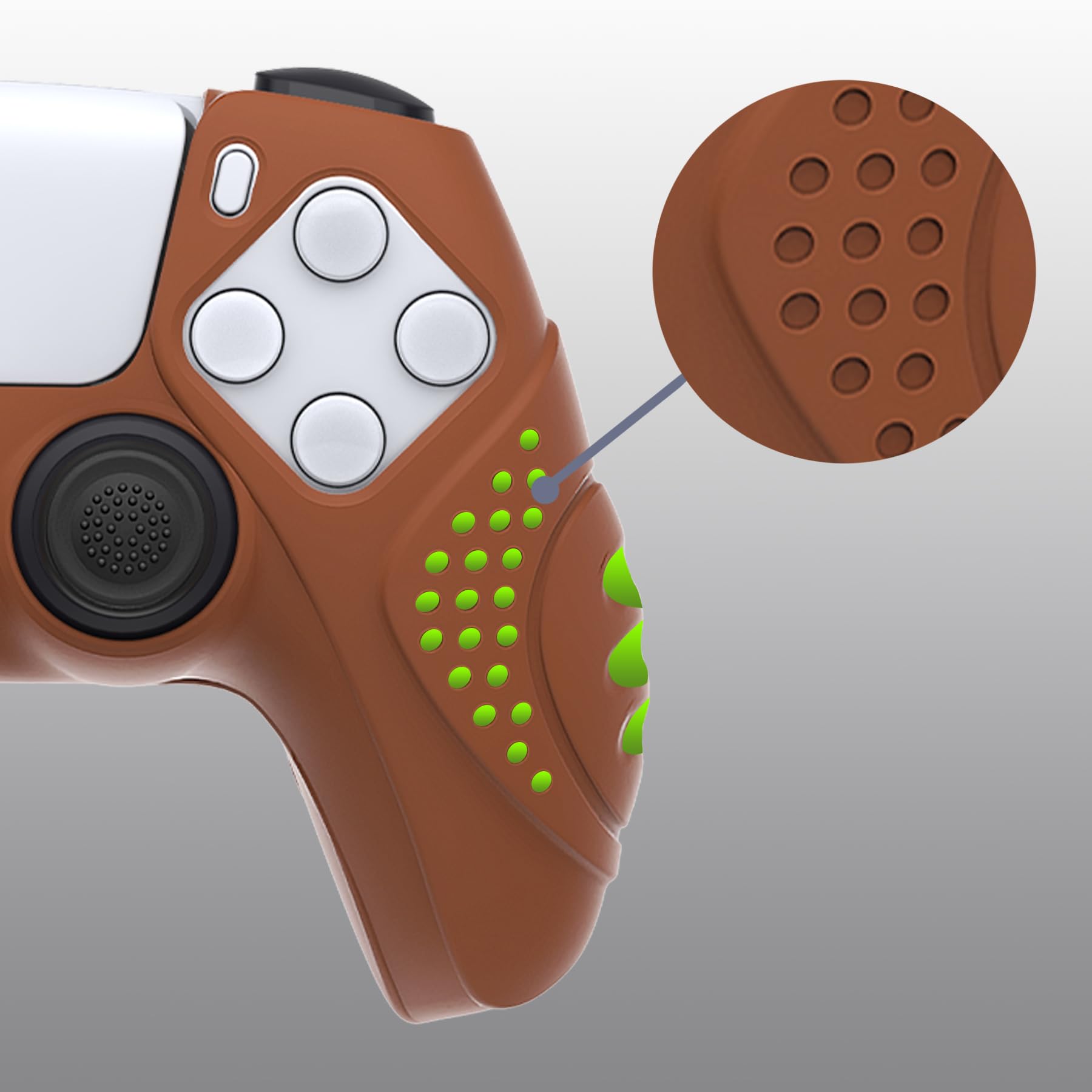 eXtremeRate PlayVital Funda de Silicona para ps5 Mando - Carcasa Protectora Suave y Antideslizante con 2 Tapas de Joystick, Compatible con DualSense, Accesorio para ps5 (Edición Guardian-Señal Marrón)