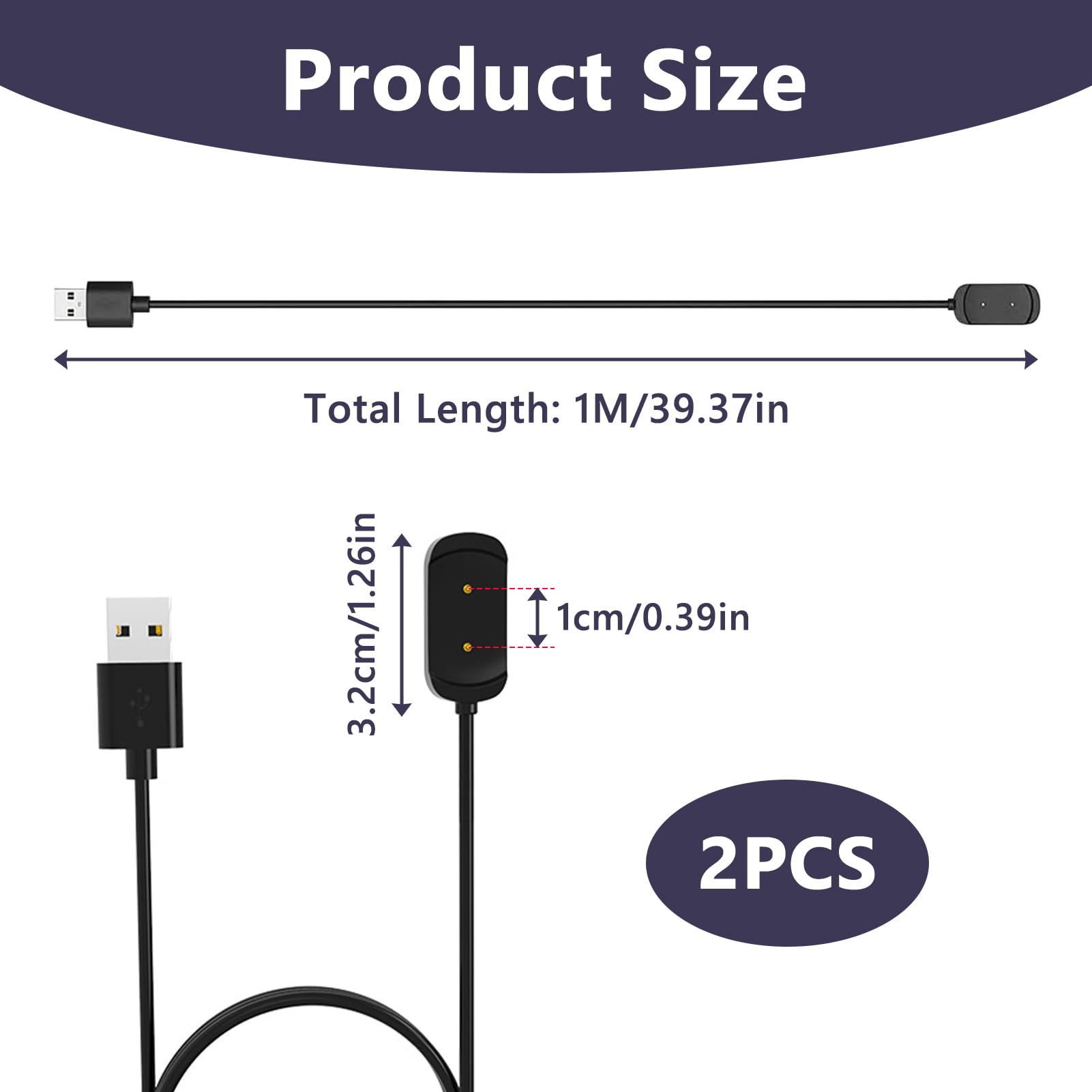 2 x ładowarka magnetyczna kompatybilna z Amazfit GTR Amazfit GTS Amazfit T-Rex, ładowanie USB 100 cm, kabel do szybkiego ładowania i ochrona przed przepięciem, akcesoria do smartwatcha