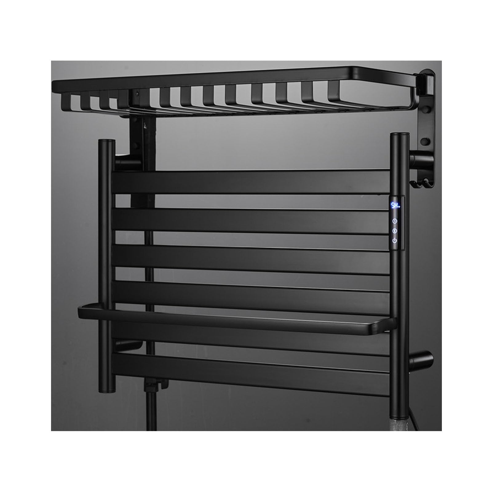 Sèche-serviettes salle de bain noir en aluminium suspendu avec minuterie et thermostat réglable
