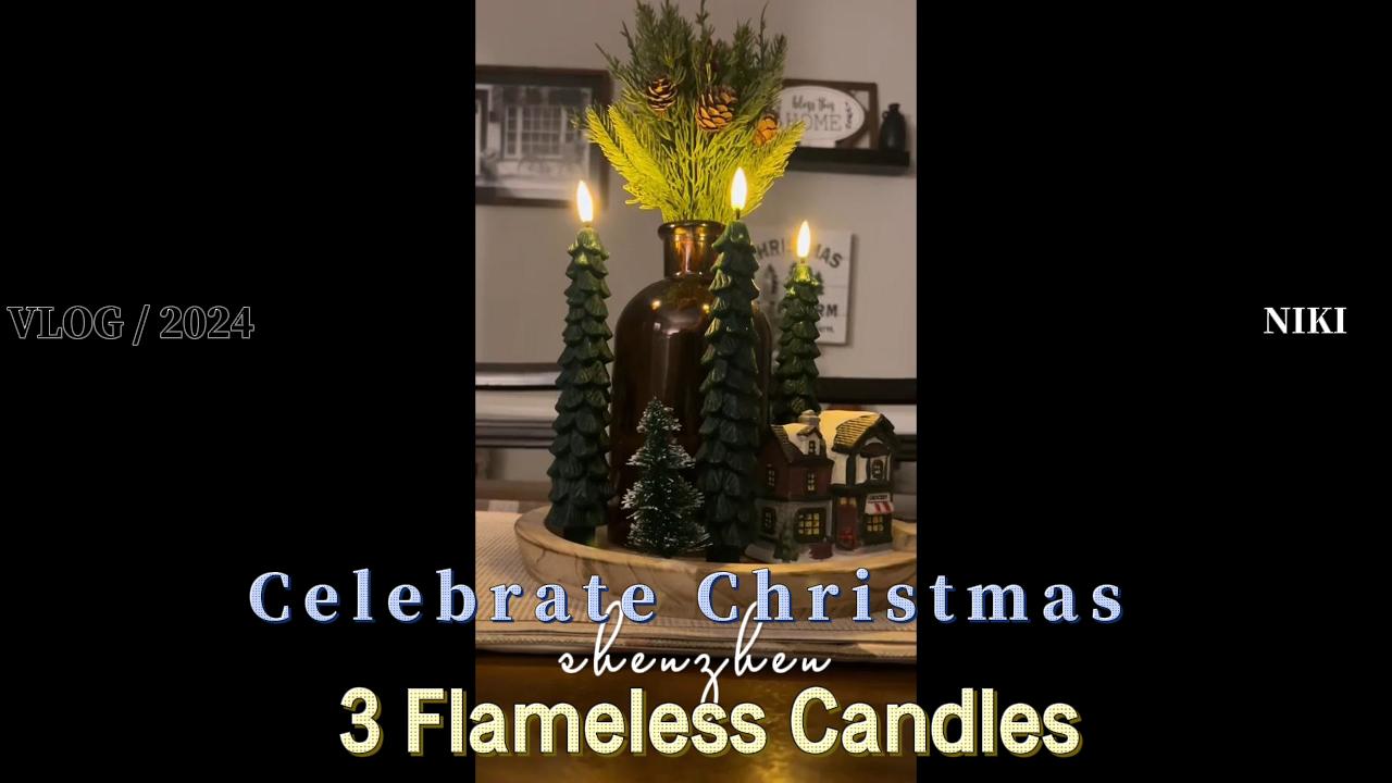 Image of 3 Flame Free Cone Candles with Remote Control, Real Wax LED Battery Powered Candle Warm 3D Wick New Year Decoration (Green, 0.8 X 10 inches)