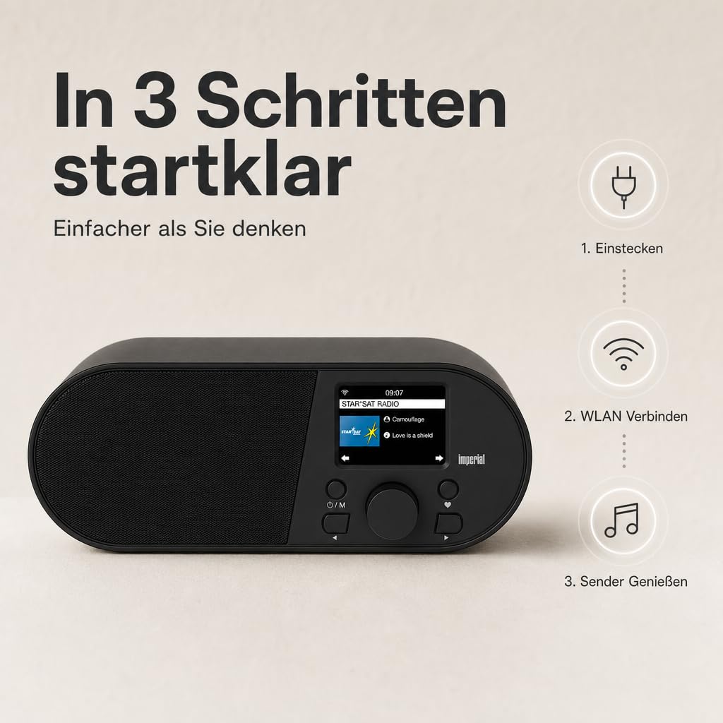 Imperial i105 Internetradio DAB Radio, DAB Plus Radio, Bluetooth, WLAN Radio(WLAN, Mediaplayer, USB, DLNA, Farbdisplay, Wecker, Appsteuerung) schwarz