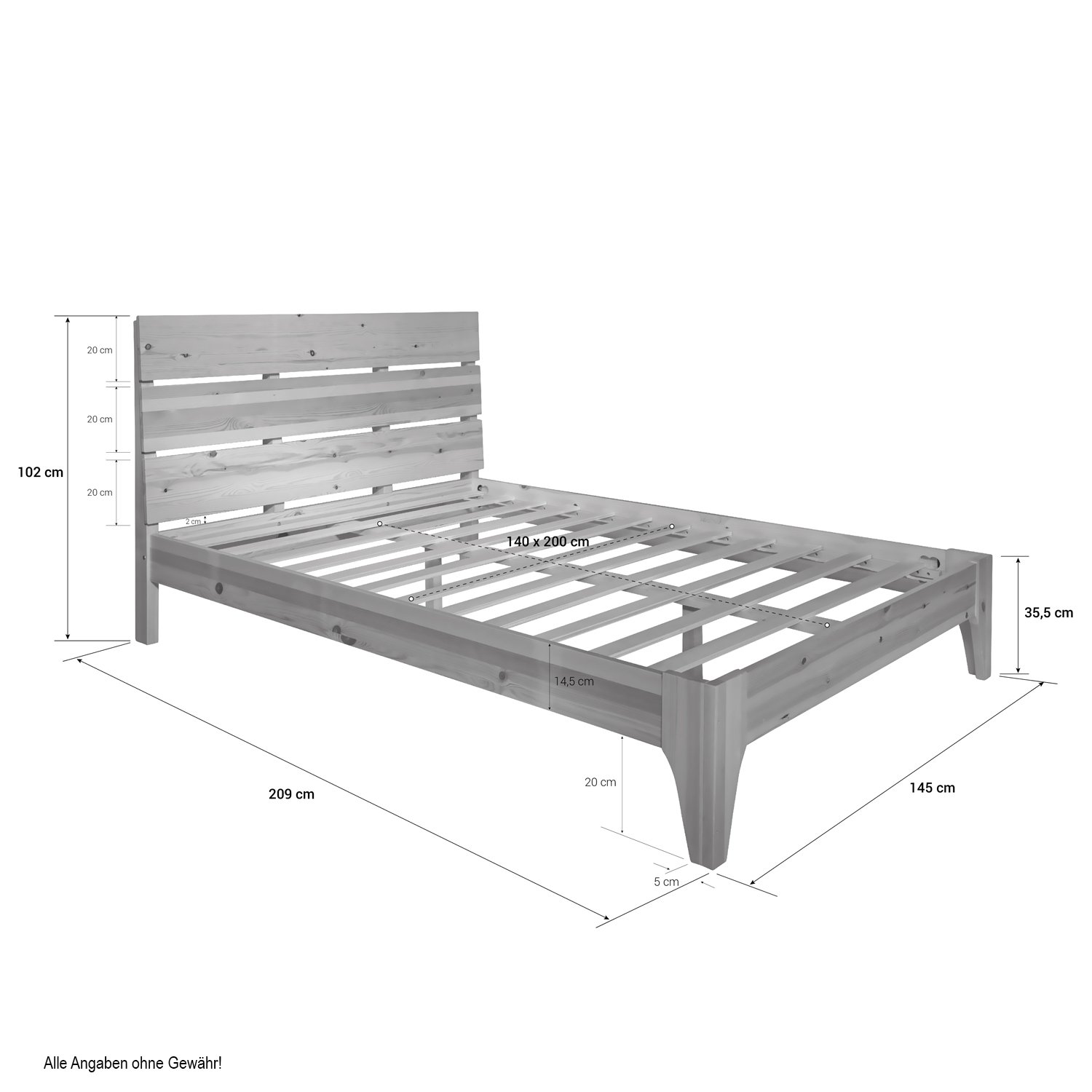 Homestyle4u Holzbett 140x200 cm - Massivholzbett Kiefer mit Lattenrost