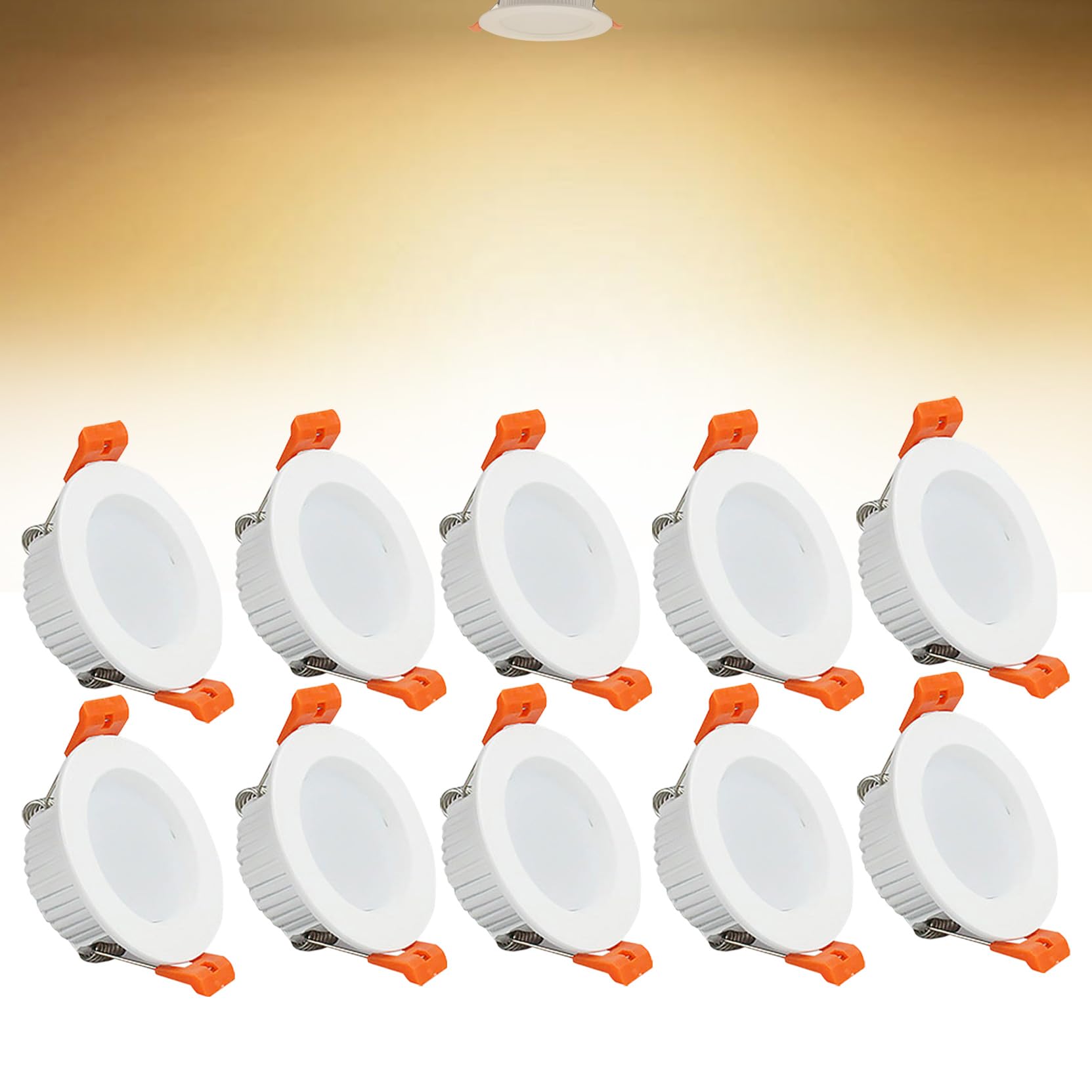 Syibelters 3W LED Recessed Ceiling Spotlights, 3000K Warm White Ultra Slim Panel Light, Cut Φ50-55mm, AC110-240V Round Downlights for Living Room Office, 10 Pack