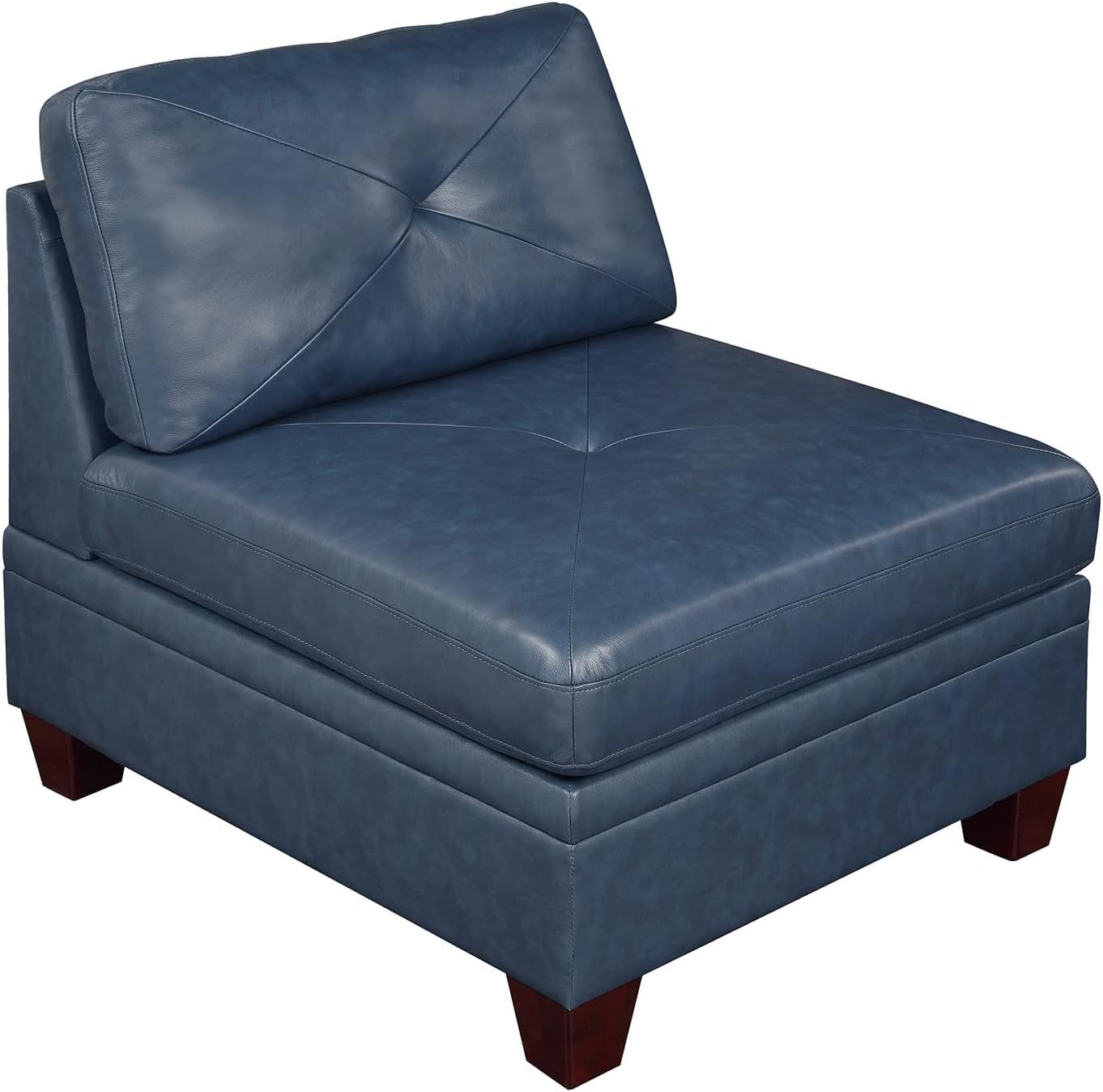 Bobkona Armless Chair-Ink Blue Genuine Leather