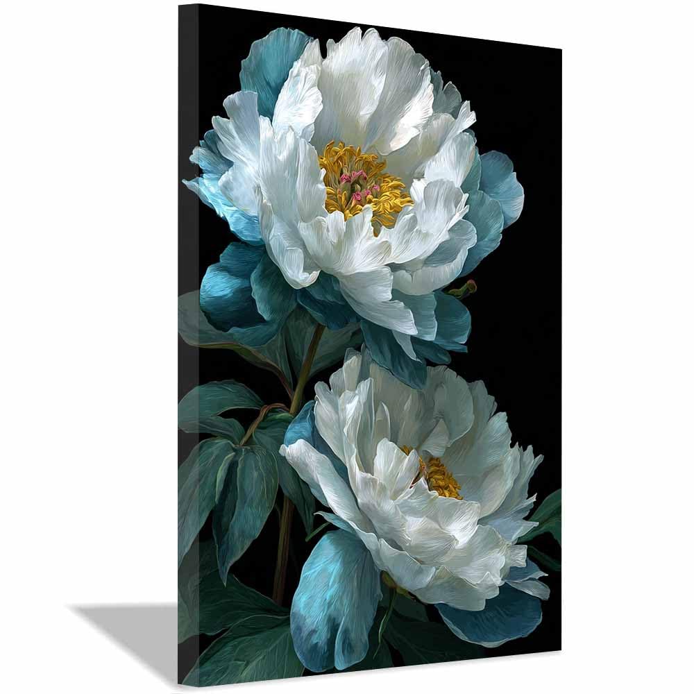 Xeniou Multicolor Flowers Canvas Teals Peony Flower Art Canvas Wall Art, For Bedroom Office Home Decorations(Multicolor)-60X90cm Framed
