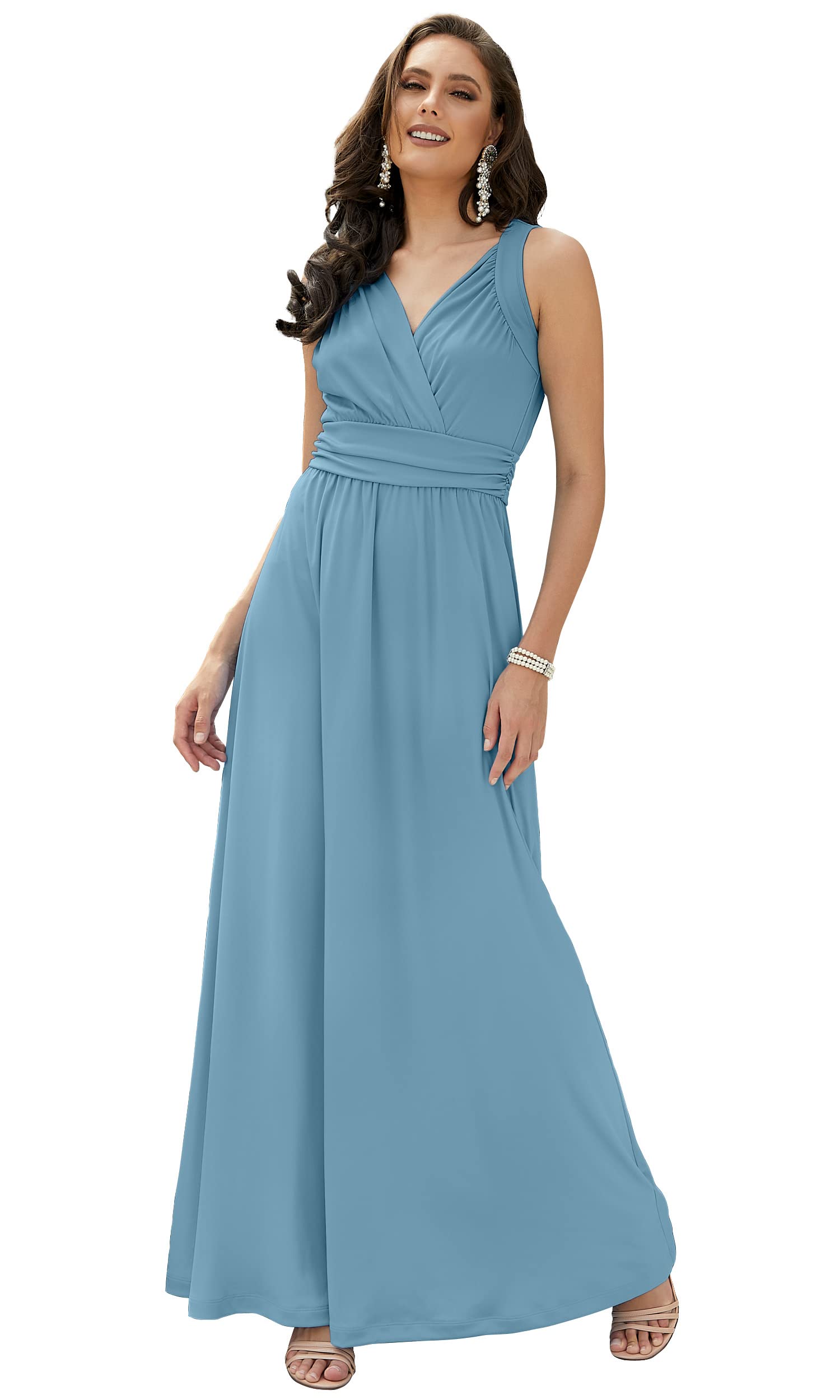 KOH KOH Womens Long Sleeveless Flowy Bridesmaid Cocktail Evening Gown Maxi Dress