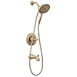 Delta Arvo 14 Series Brushed Gold Bathtub Shower Faucet Set with In2ition 2-in-1 Dual Shower Head with Handheld Spray Combo, Valve Trim Kit, Champagne Bronze 144840-CZ-I (Valve Included)
