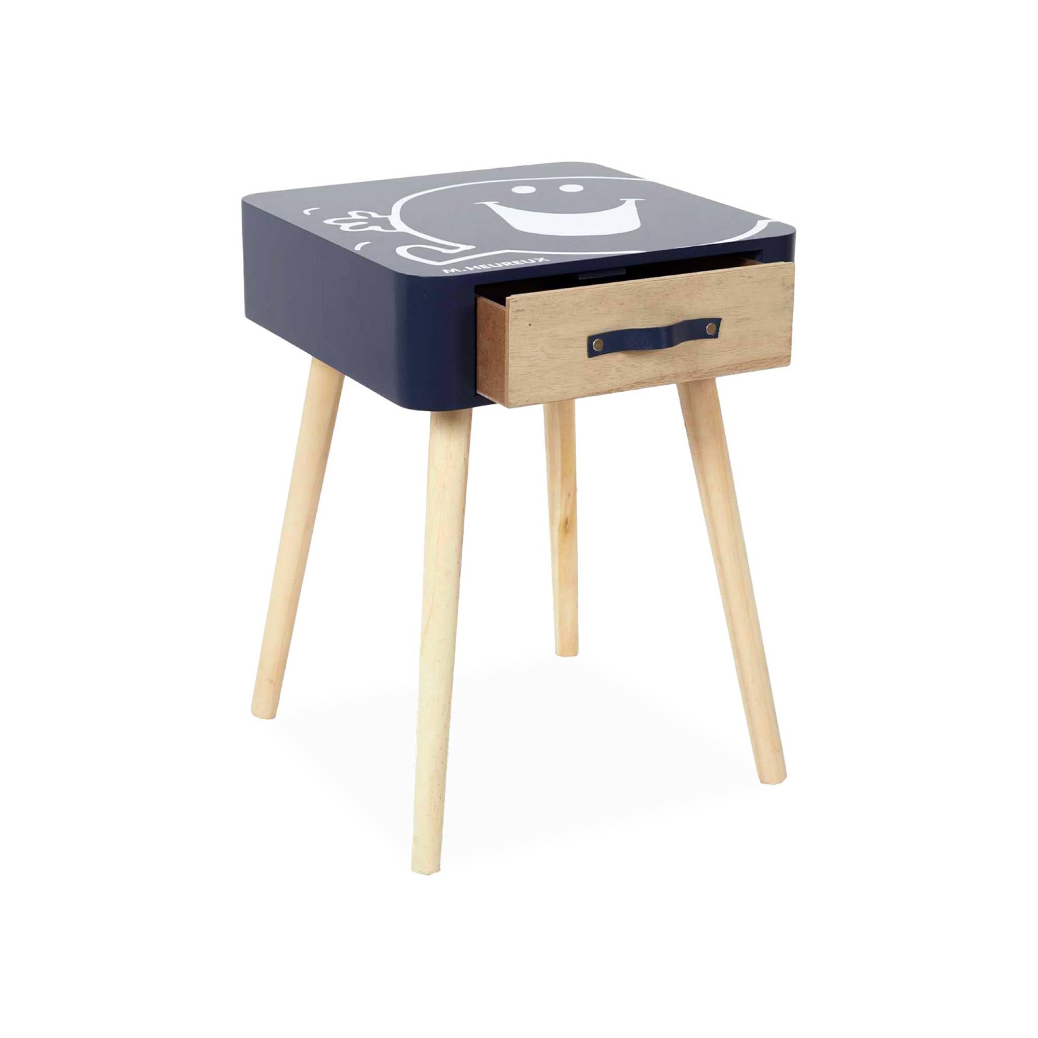 sweeek - Table de Chevet Enfant Collection Monsieur/Madame. Monsieur Heureux. Bleu Marine