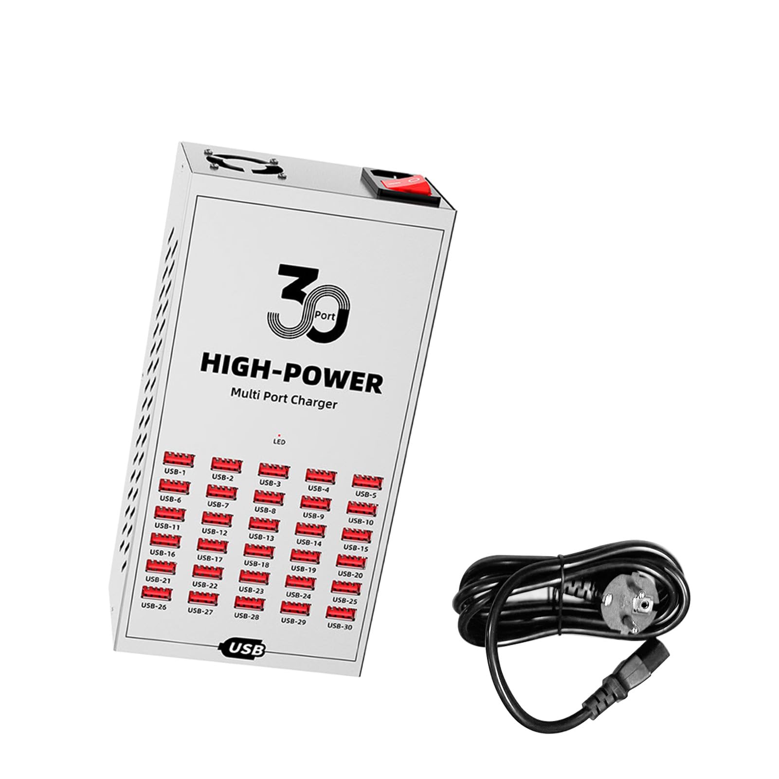 Cryfokt 30-portowa Stacja ładująca USB, Metalowa Obudowa, do Szybkiego Odprowadzania Ciepła z Wielu urządzeń, Stacjonarne Stacje ładujące USB do Biura i Domu (Wtyczka UE 250 V)