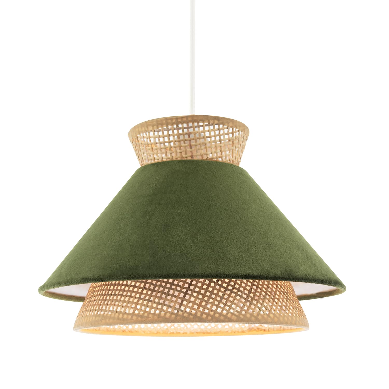 Rackhams Dark Designer Olive Velvet And Natural Rattan Pendant Lighting Shade