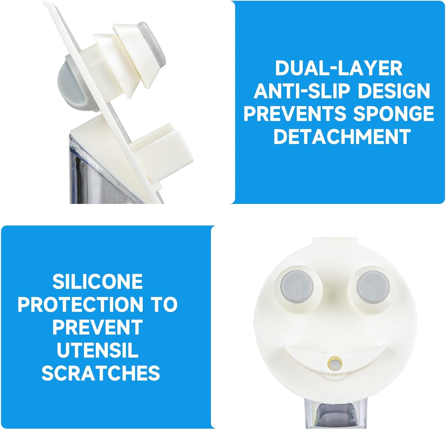 Smile Sponge Dish Wand Holder for Scrub Daddy, Soap Dispensing Handle, Scratch Free Kitchen Handle with Food Scraper - Image 7