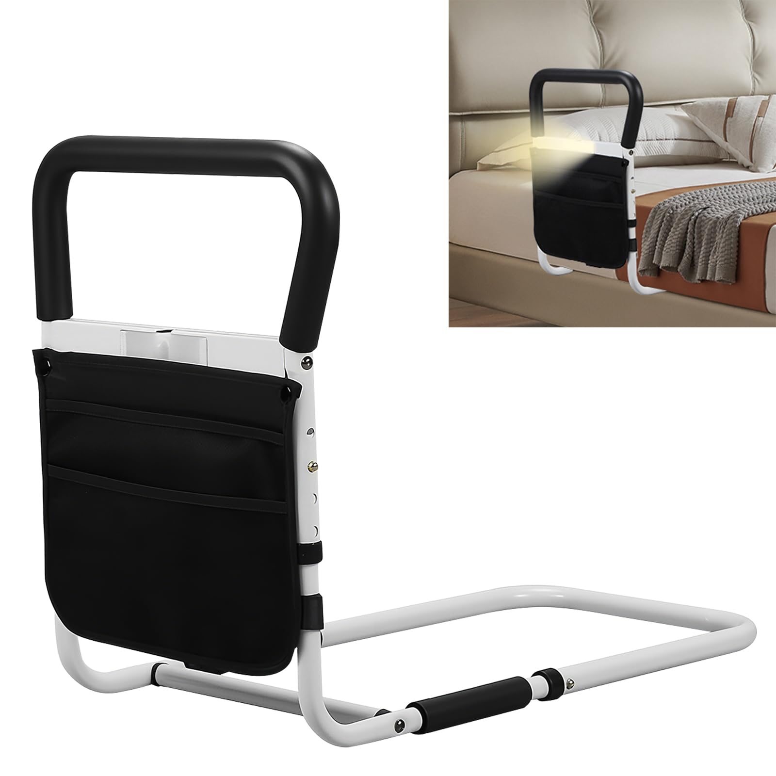 Sponde del letto per adulti più anziani-protezione del letto, Maniglie laterali rinforzate e lampada intelligente, Maggiore sicurezza e comfort, aiuto alla mobilità ideale per Anziani, Disabili