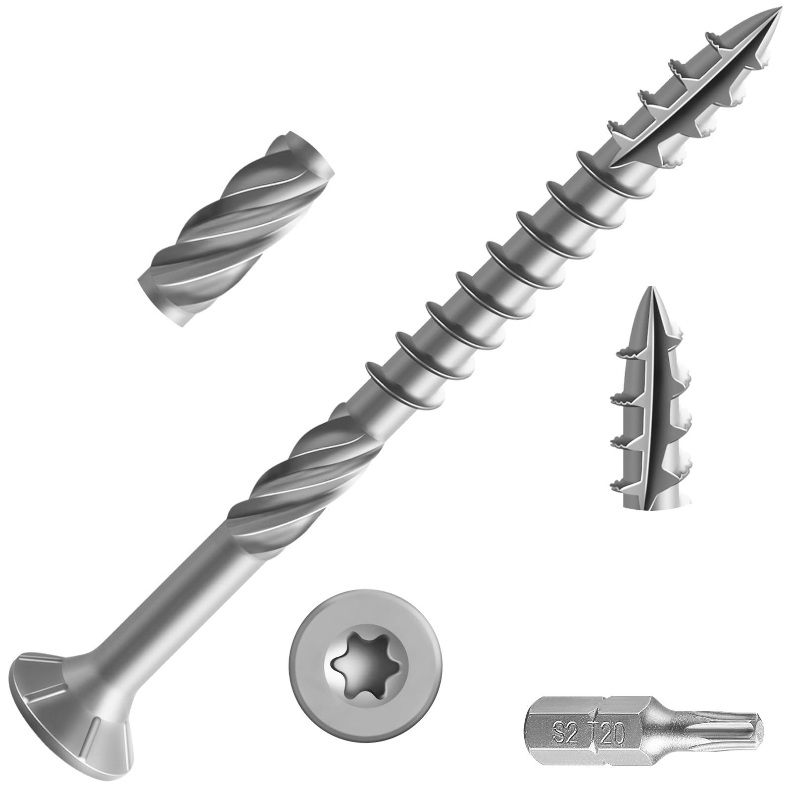 Wensilon 304 Stainless Steel Deck Screws10*2-1/2", (1340pcs)15 lbs.Exterior Wood Screws, Rust Resistant epoxy Coated, Bronze, T25 Star Bit