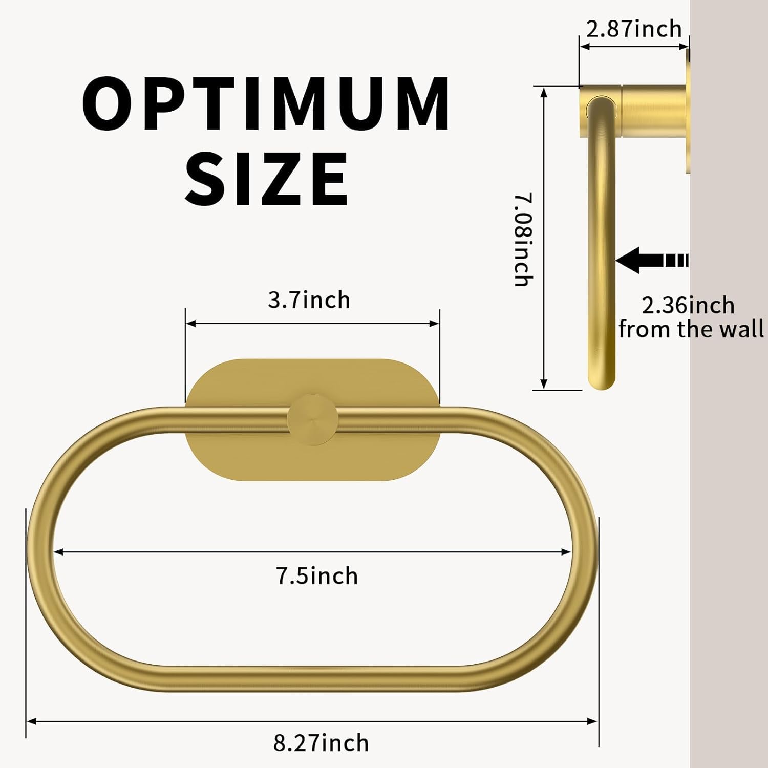 Oslen Self Adhesive Towel Holder for Bathroom Gold Finish No Drill Hand Towel Ring Stainless Steel and Zinc Alloy Self Adhesive Towel Hanger for Bath, Kitchen 2