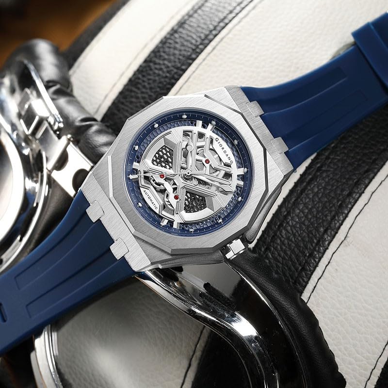 Image of Giordano Automatic Unique Watch for Men with Stainless Steel Case, Silicone Strap, Luxury Design & Water Resistant