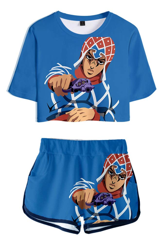 QYIFIRSTBizarre Adventure Guido Mista Jersey Cheerleaders Midriff Baring Top Exposed Navel Cosplay Costume Blue Women S