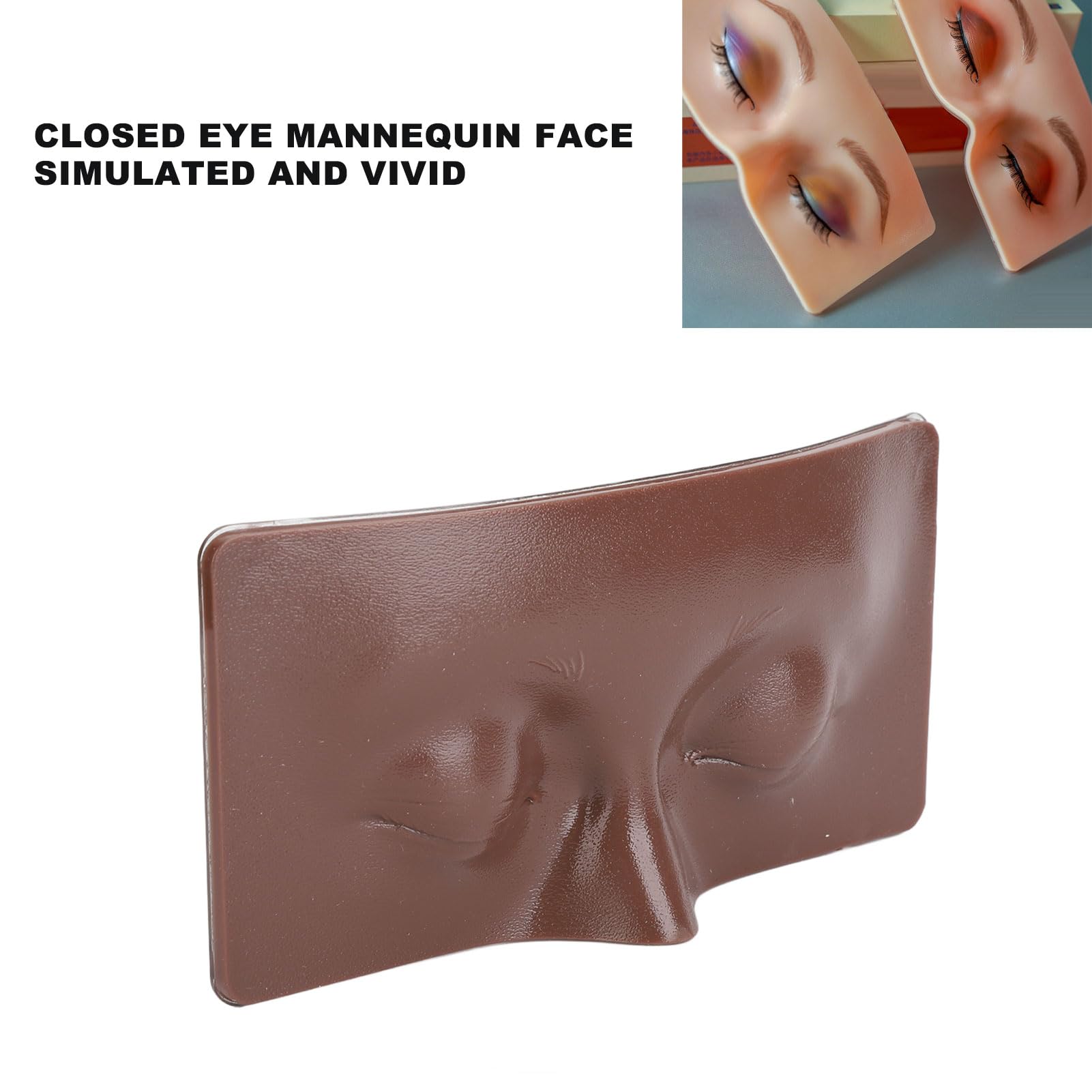 Makeup Practice Face Board 3D Silicone, Closed Eye Mannequin for Eye Makeup Practice with 8pcs Cosmetic Brush (Eyes Closed Dark Skin) - Image 2
