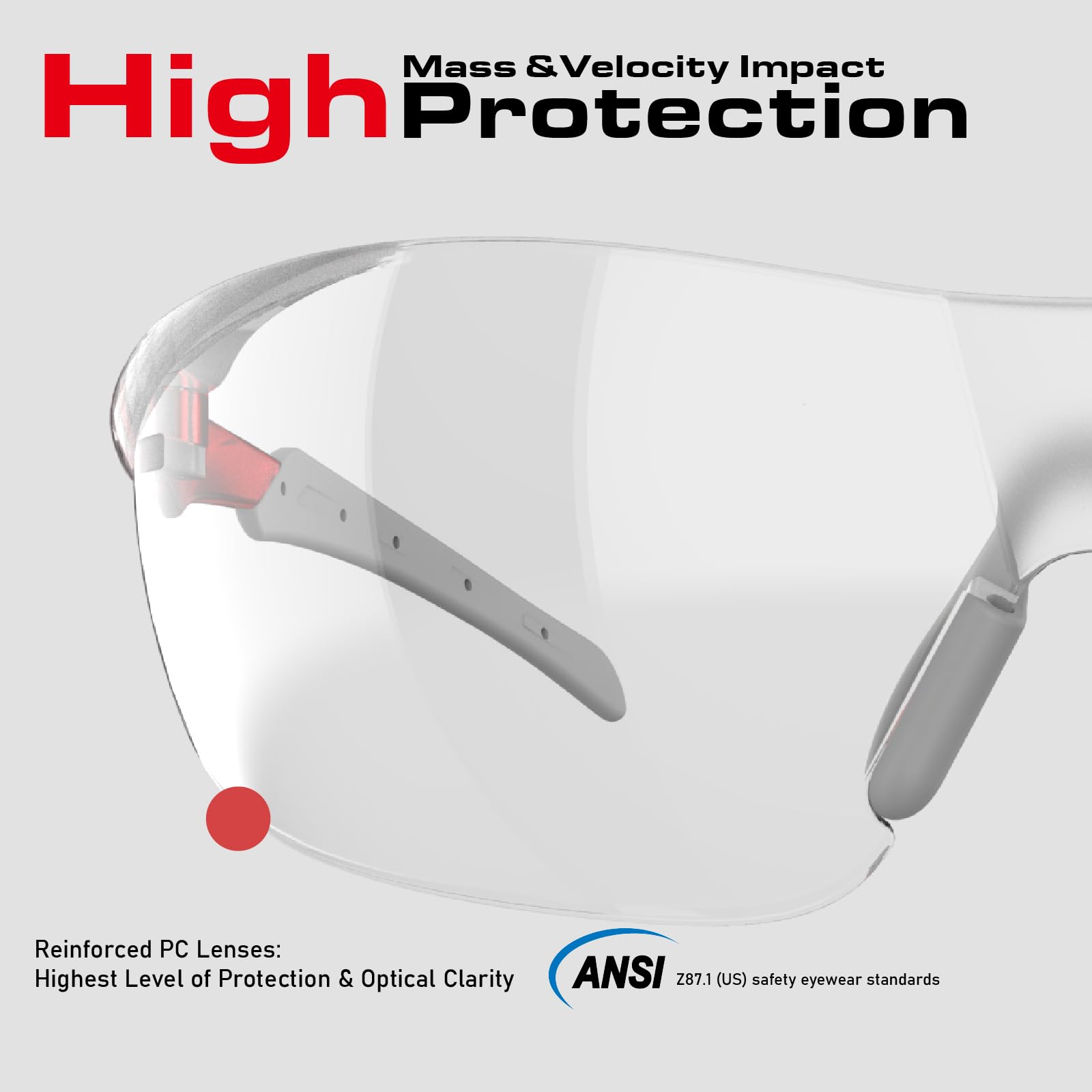 ANSI Z87.1 - Gafas de seguridad, antivaho, UV, resistentes a los arañazos, para protección ocular en el trabajo o disparo, medio marco con lentes envolventes transparentes y agarre