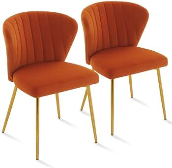 Sepnine Set de 2 sillas de Terciopelo con Patas de Metal para Comedor, Cocina, salón, Dormitorio o Sala de reuniones, Naranja