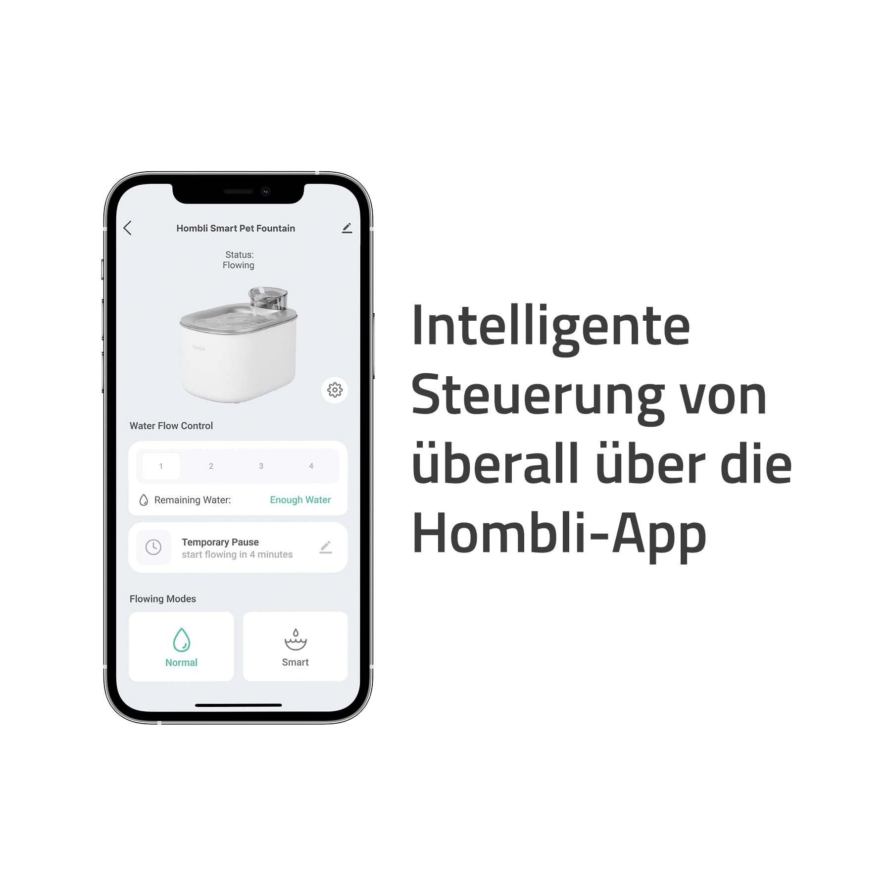 Hombli Smarter Trinkbrunnen für Haustiere, 3,5 l Volumen, leise, Edelstahl-Napf, Filter- und Wasserstandüberwachung, kompatibel mit Alexa & Google