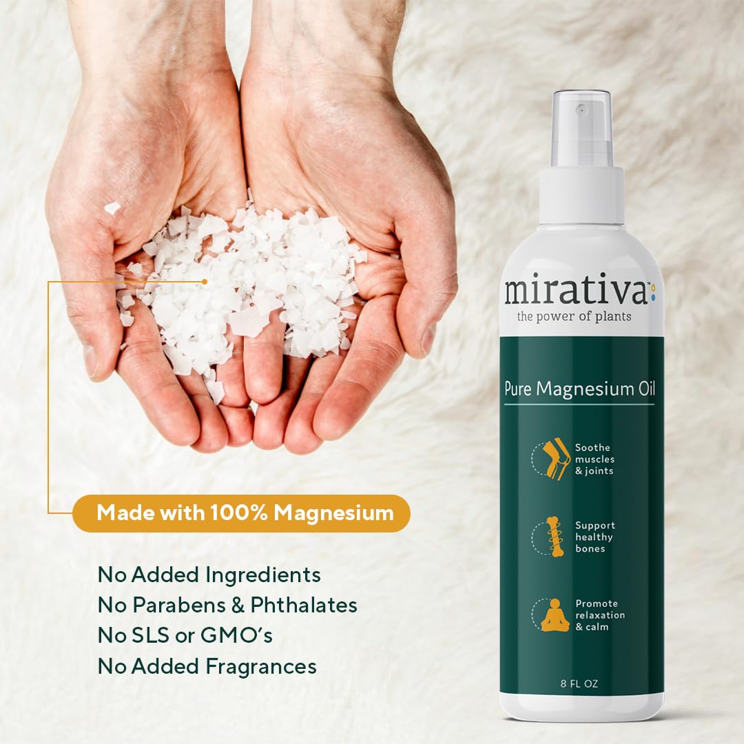 Trulore Mirativa - Espray de aceite de magnesio, apoya la recuperación muscular y alivia la tensión. Magnesio tópico para relajación después del entrenamiento. Fórmula ligera de absorción rápida para