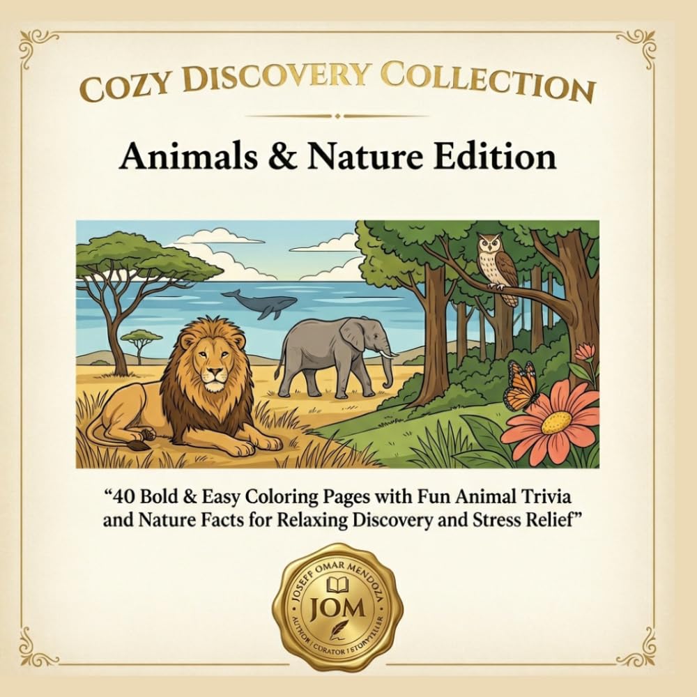Cozy Discovery Collection: Animals & Nature Edition: 40 Bold & Easy Coloring Pages with Fun Animal Trivia and Nature Facts for Relaxing Discovery and Stress Relief